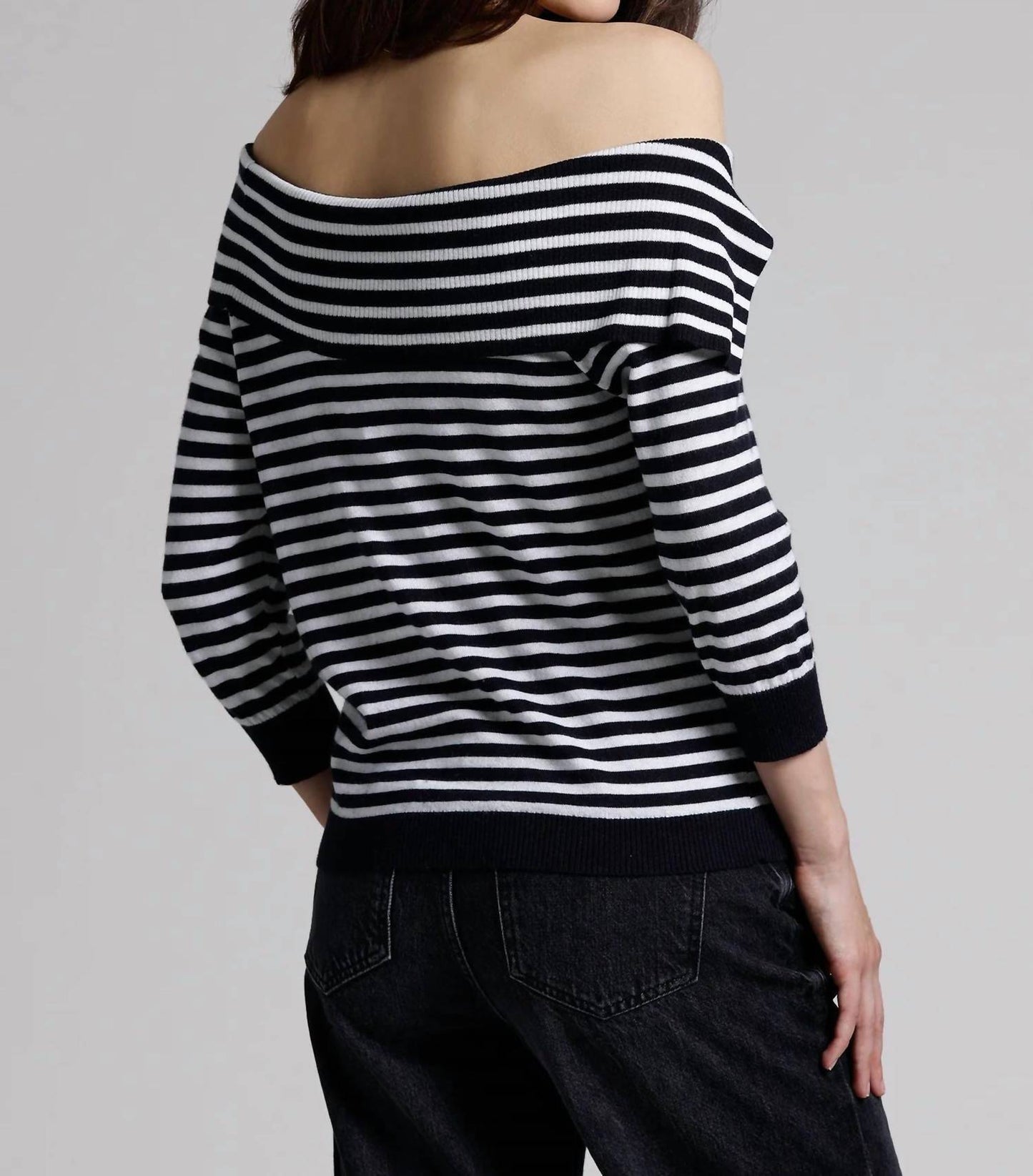 Minnie Rose - Cotton Cashmere Striped Off The Shoulder Top
