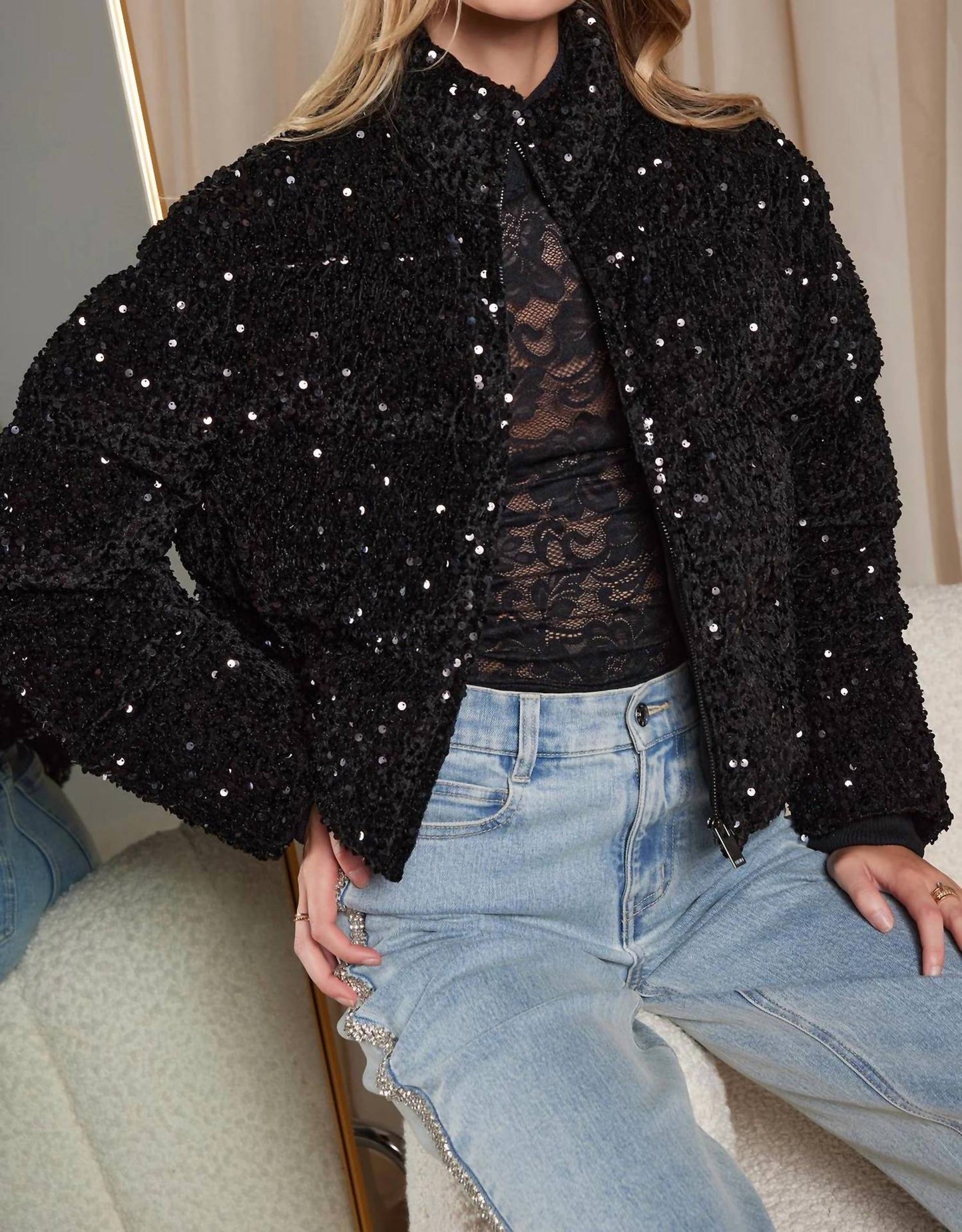 Generation Love - RHODA VELVET SEQUIN PUFFER JACKET