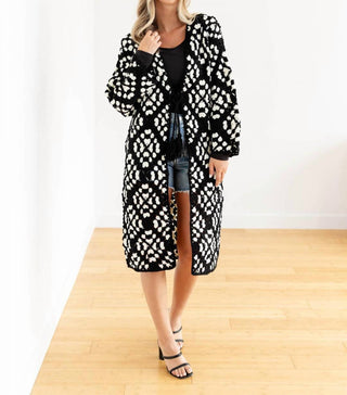 Elan - Color Detailed Long Crochet Cardigan