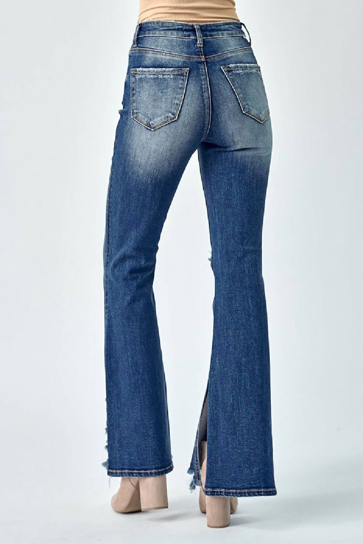 Risen - Women's Flare Distressed High Rise Slit Jeans