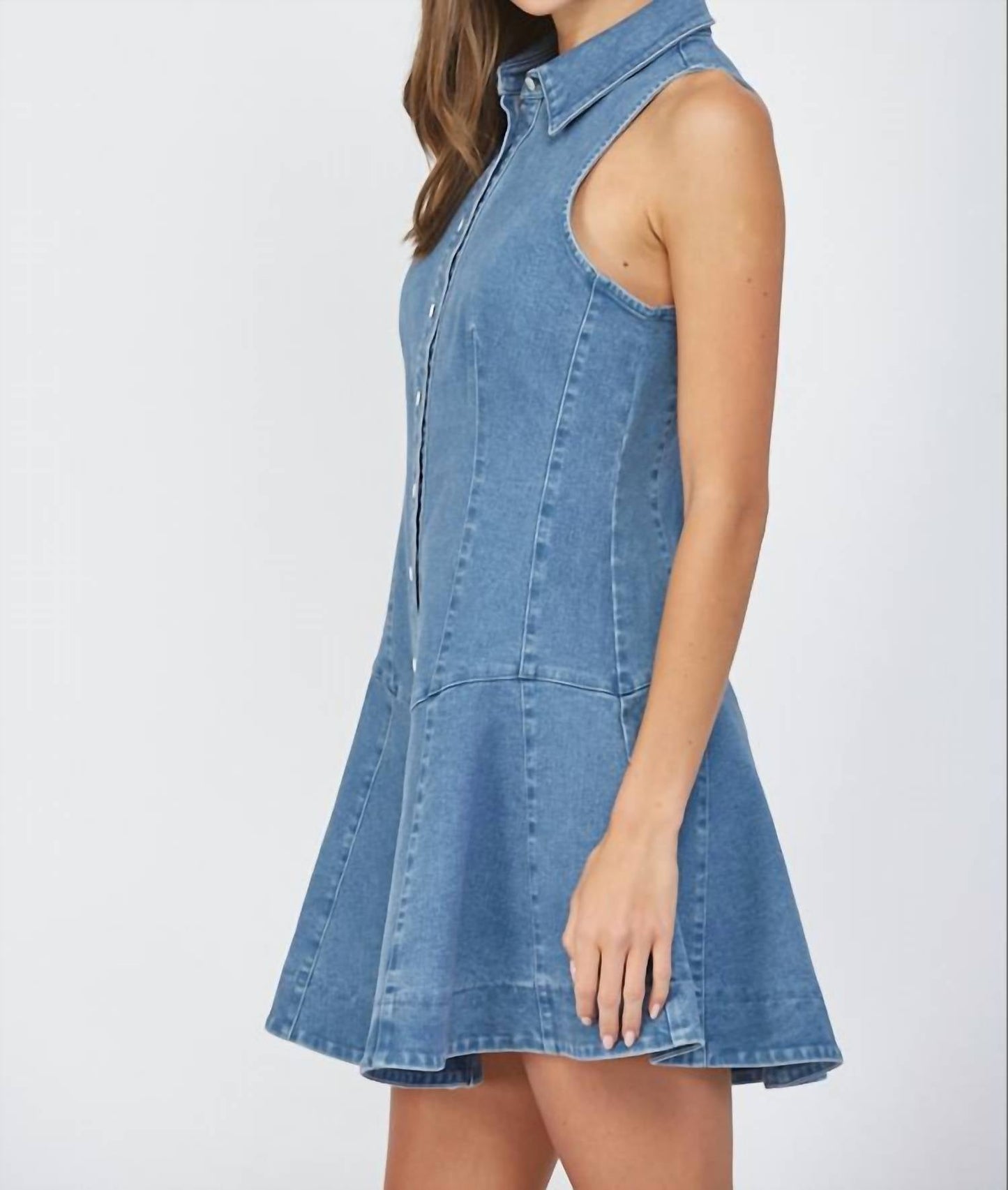 Fate - Stretch Sleeveless Seamed Shirt Dress