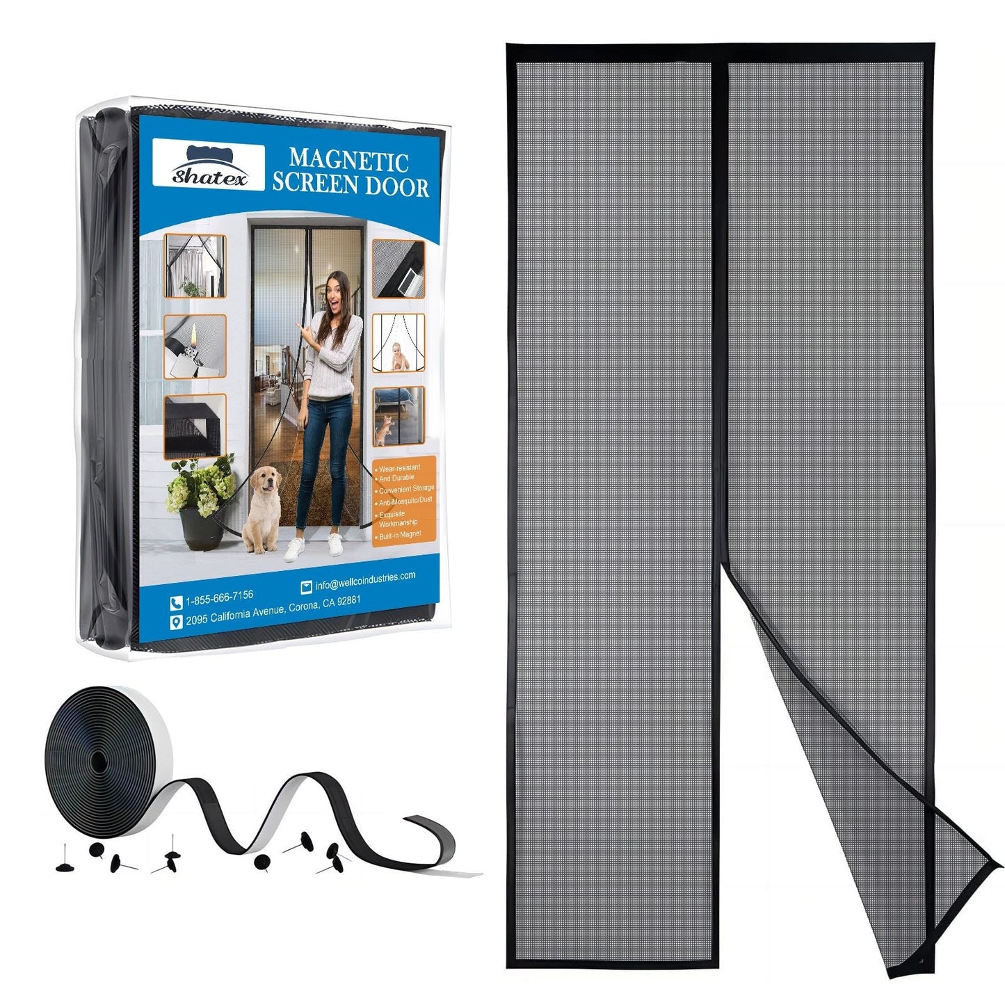 39 in x 82 in Black Fiberglass Magnetic Screen Door Heavy Duty Mesh Curtain BiParting