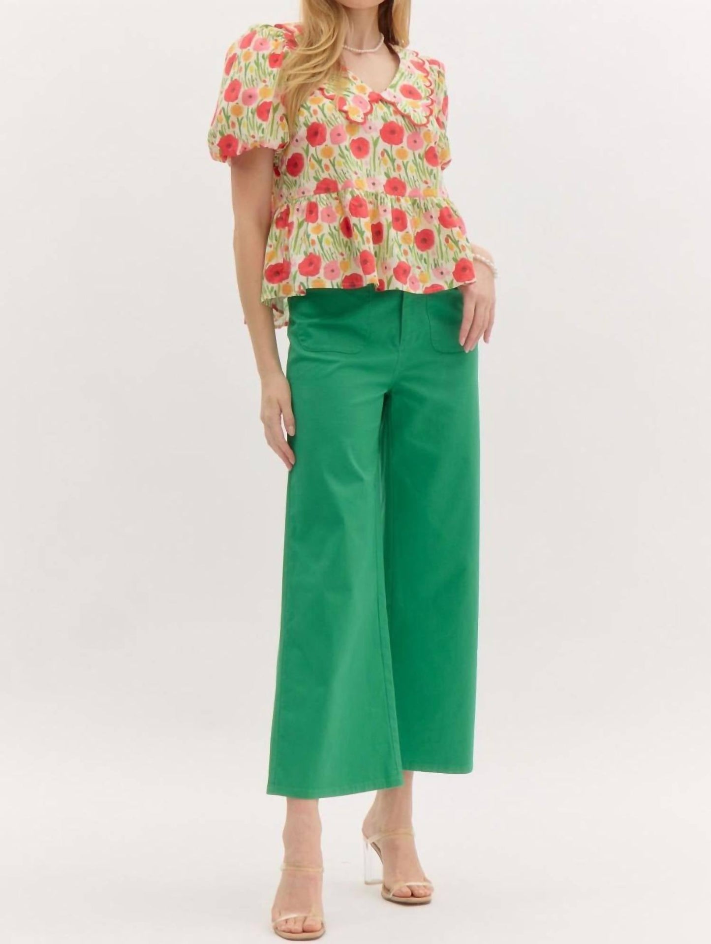 Entro - High Waisted Wide Leg Ankle Length Pants