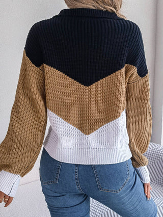 Lovesoft - Lapel Contrast Pullover Sweater