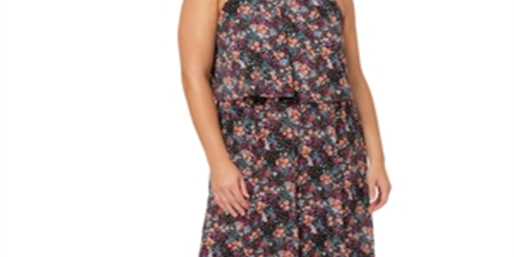 Leota Women's Skyler Floral Cropped Wide Leg Jumpsuit Black Size 1X