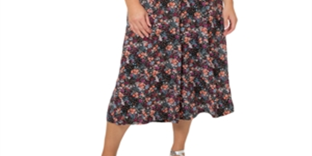 Leota Women's Skyler Floral Cropped Wide Leg Jumpsuit Black Size 1X