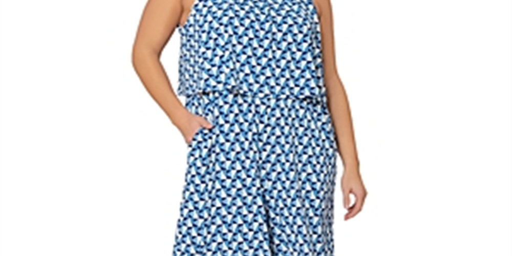 Leota Women's Skyler Cropped Jumpsuit Dress in Sunrise Geo Sea of Belize Marshmallow 2X Lord & Taylor Blue Size XXL