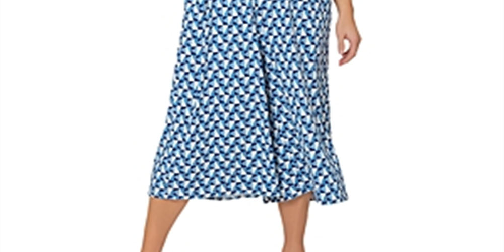 Leota Women's Skyler Cropped Jumpsuit Dress in Sunrise Geo Sea of Belize Marshmallow 2X Lord & Taylor Blue Size XXL