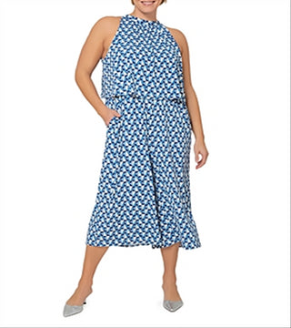 Leota Women's Sunrise Geo Sea of Belize Marshmallow Lord & Taylor Skyler Cropped Jumpsuit Dress Blue Size 3X
