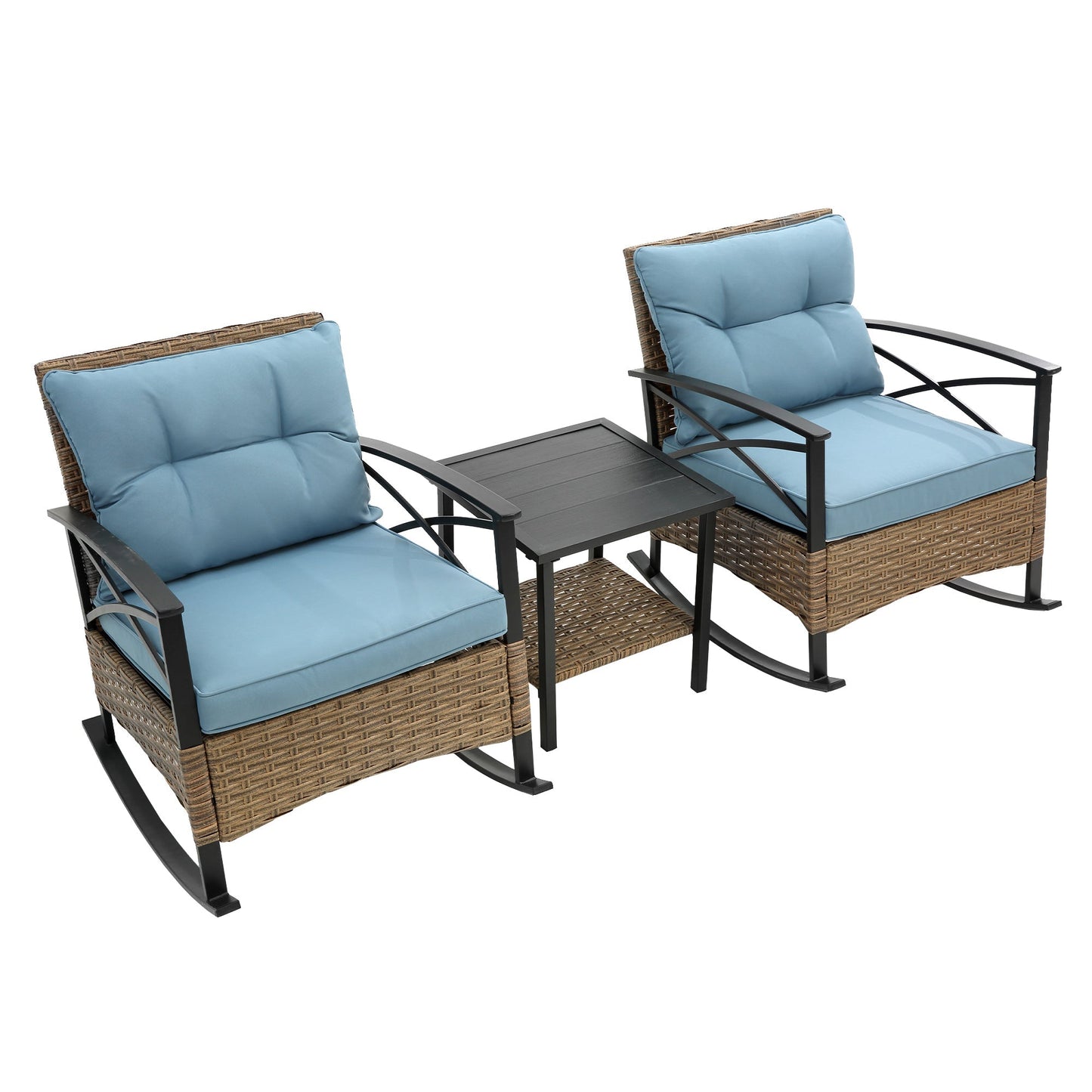 3pcs Rocking Rattan Chair Set in Grey