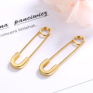 Sterling Silver Safety Pin Earrings in 14K Gold