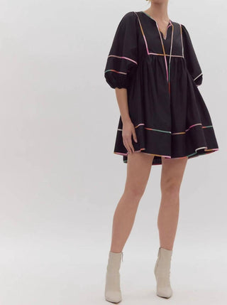 Entro - Solid Split V-neck Mini Dress