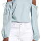 Cold Shoulder Cotton Poplin Shirt - Teal Mist