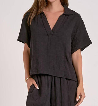 Elan - Della Short Sleeve Gauze Top