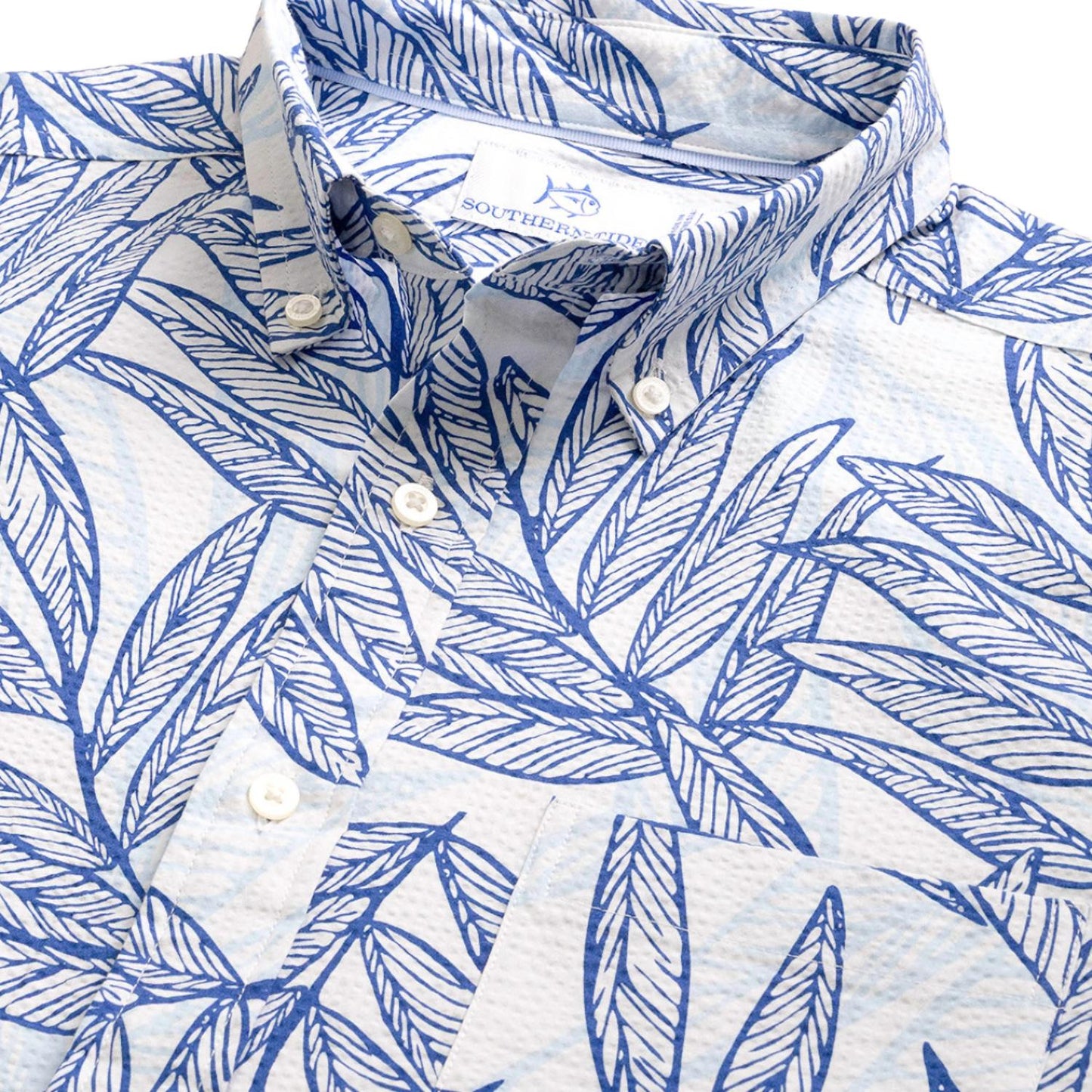 Southern Tide - Men's Short Sleeve Blue Palms Seersucker Sportshirt
