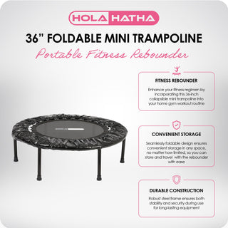 HolaHatha Foldable Mini Trampoline, 36" Round Portable Fitness Rebounder, Black