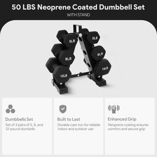BalanceFrom Neoprene-Coated Dumbbell Set with Rack, Hex Weights for Strength Training, Resistance Workouts, and Home Gym Fitness, Black