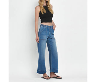 Vervet By Flying Monkey - Enviably High Rise Double Cuffed Baggy Wide Jeans