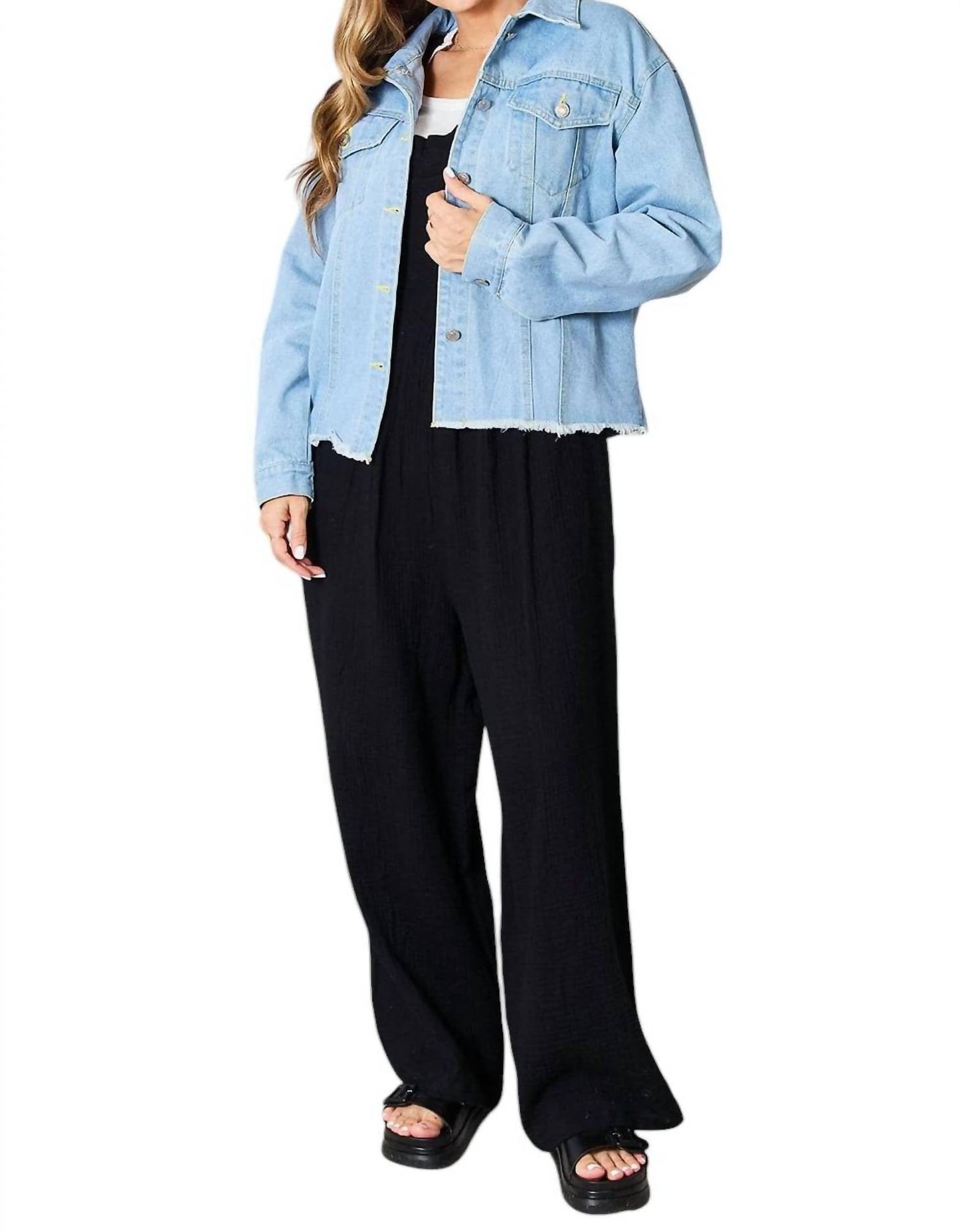 Double Take - Trendy Denim Jacket With Raw Hem