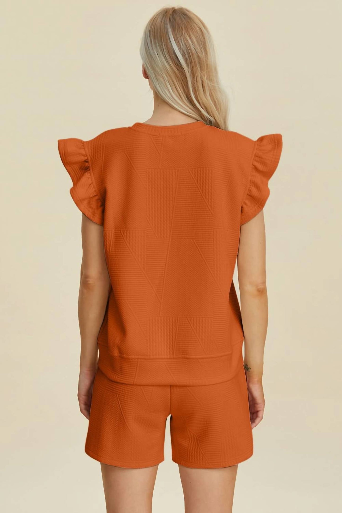 Double Take - Ruffle Sleeve Top And Short Set