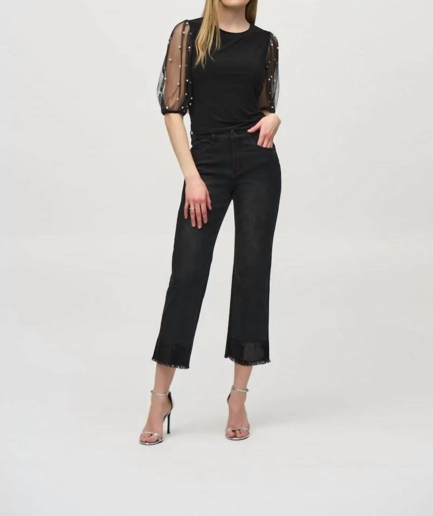 Joseph Ribkoff - Embellished Mesh Sleeves Top