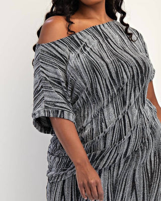 The Curve La - Plus Size Lurex Knit Short Sleeve Top And Skirt Set