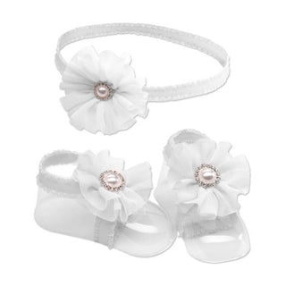 Cherished Moments - Baby Girls Barefoot Sandal And Set Headband