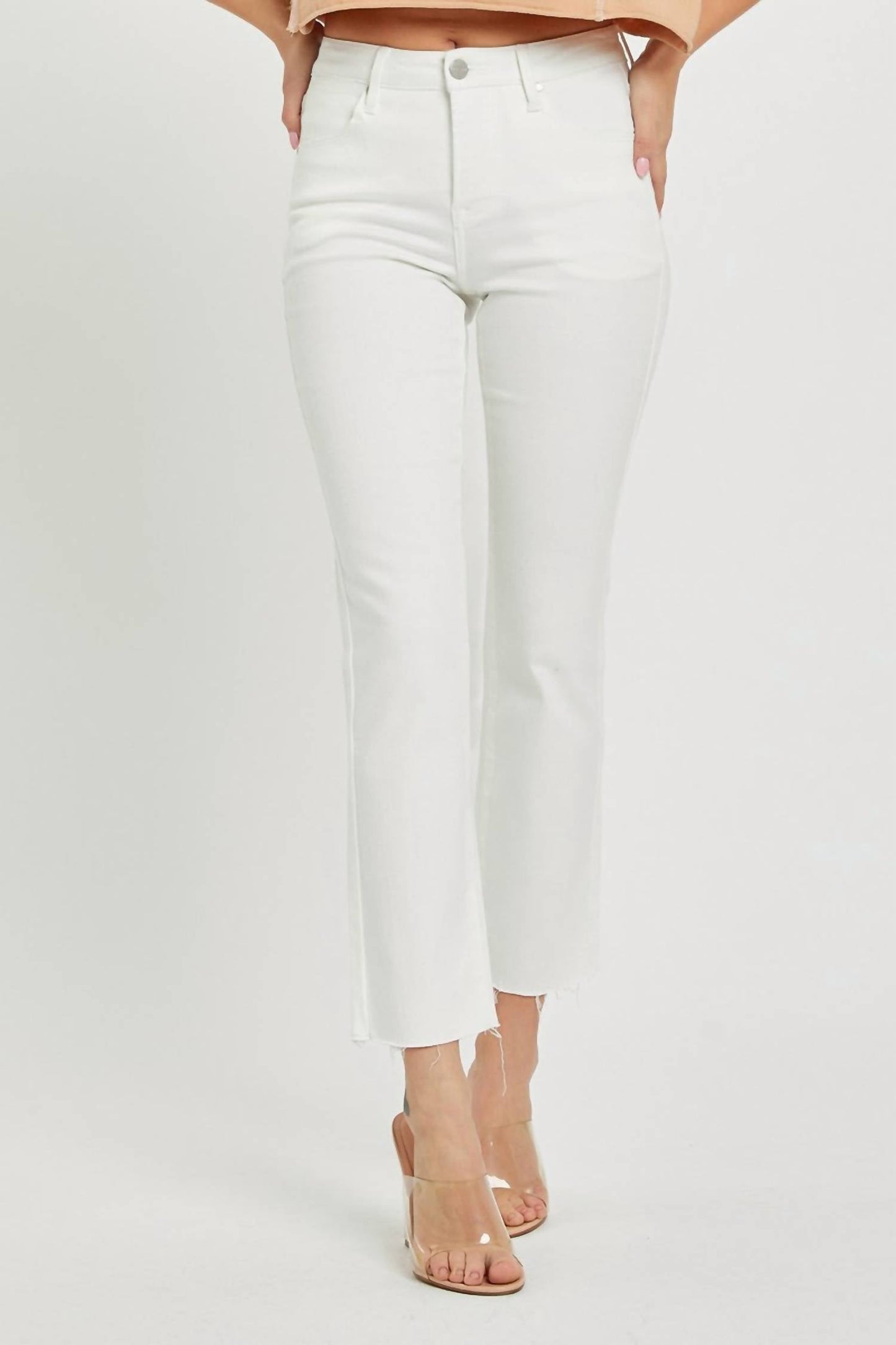 Risen - High Rise Tummy Control Raw Hem Straight Jeans