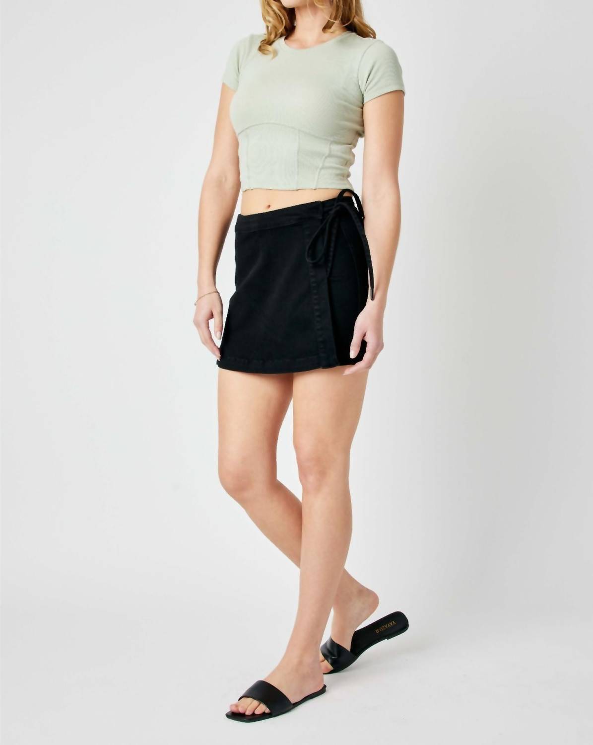 Judy Blue - High Waist Back Denim Stretchable Skirt Tie Skort