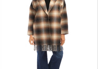 Karen Kane Plaid Fringe Trim Jacket Brown