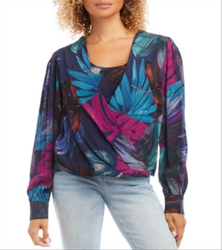 Karen Kane Printed Drape Front Top Multi