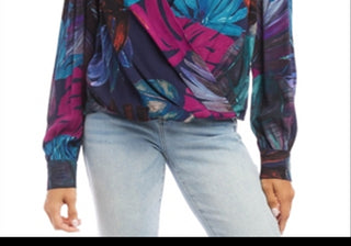 Karen Kane Printed Drape Front Top Multi
