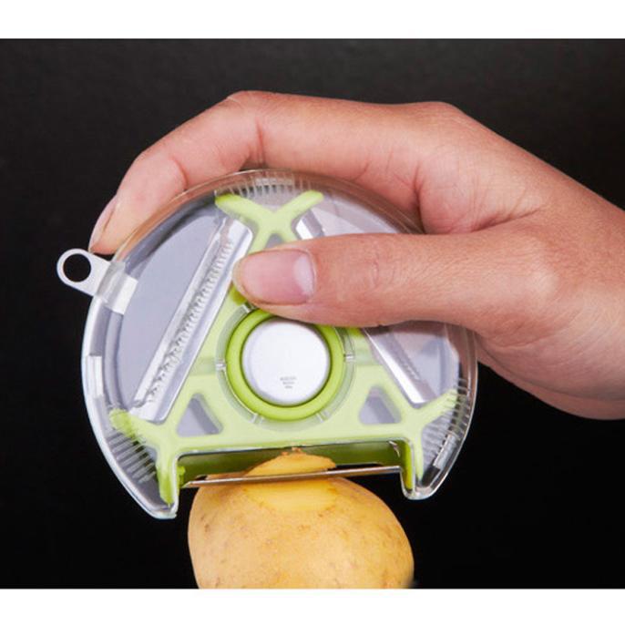 Kitchen Vegetable Peeler, Grater and Round Slicer Tri Blade Handheld Rotary with Julienne Blade for Super Thin Strips