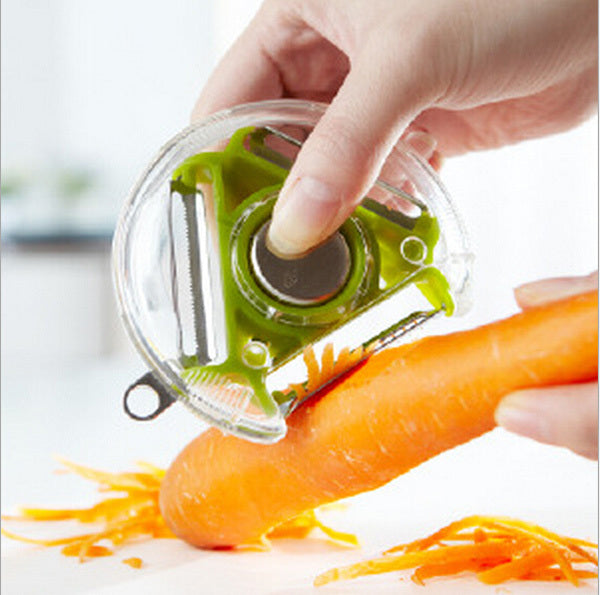 Kitchen Vegetable Peeler, Grater and Round Slicer Tri Blade Handheld Rotary with Julienne Blade for Super Thin Strips