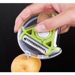 Kitchen Vegetable Peeler, Grater and Round Slicer Tri Blade Handheld Rotary with Julienne Blade for Super Thin Strips