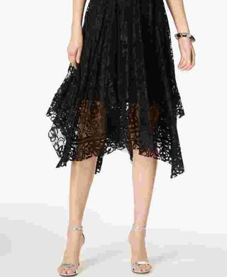 Taylor Women's Printed Lace Handkerchief Hem Dress Black Size 4