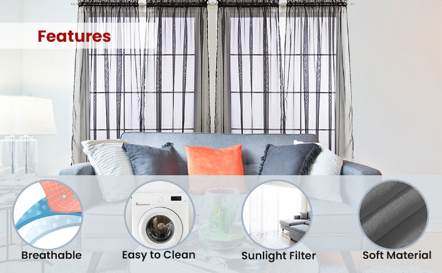 J&V TEXTILES 4-Pack Value: Solid Sheer Window Curtain Panels