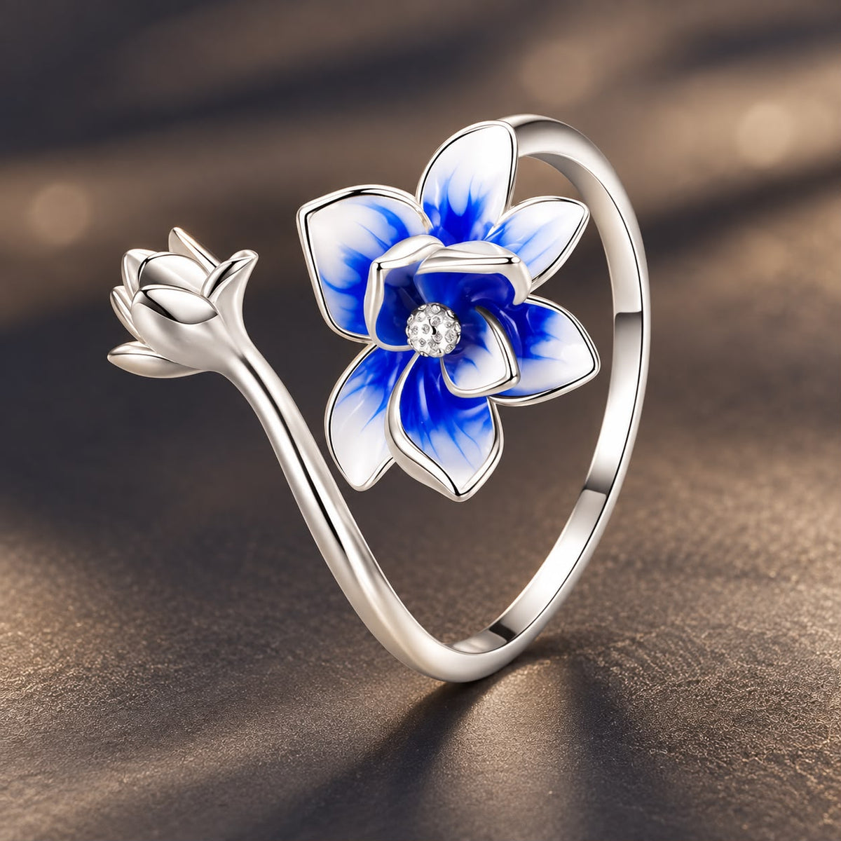 925 Sterling Silver Enamel Flower Ring