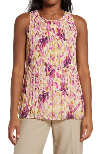 Halogen Sleeveless Pleated Georgette Top - Purple