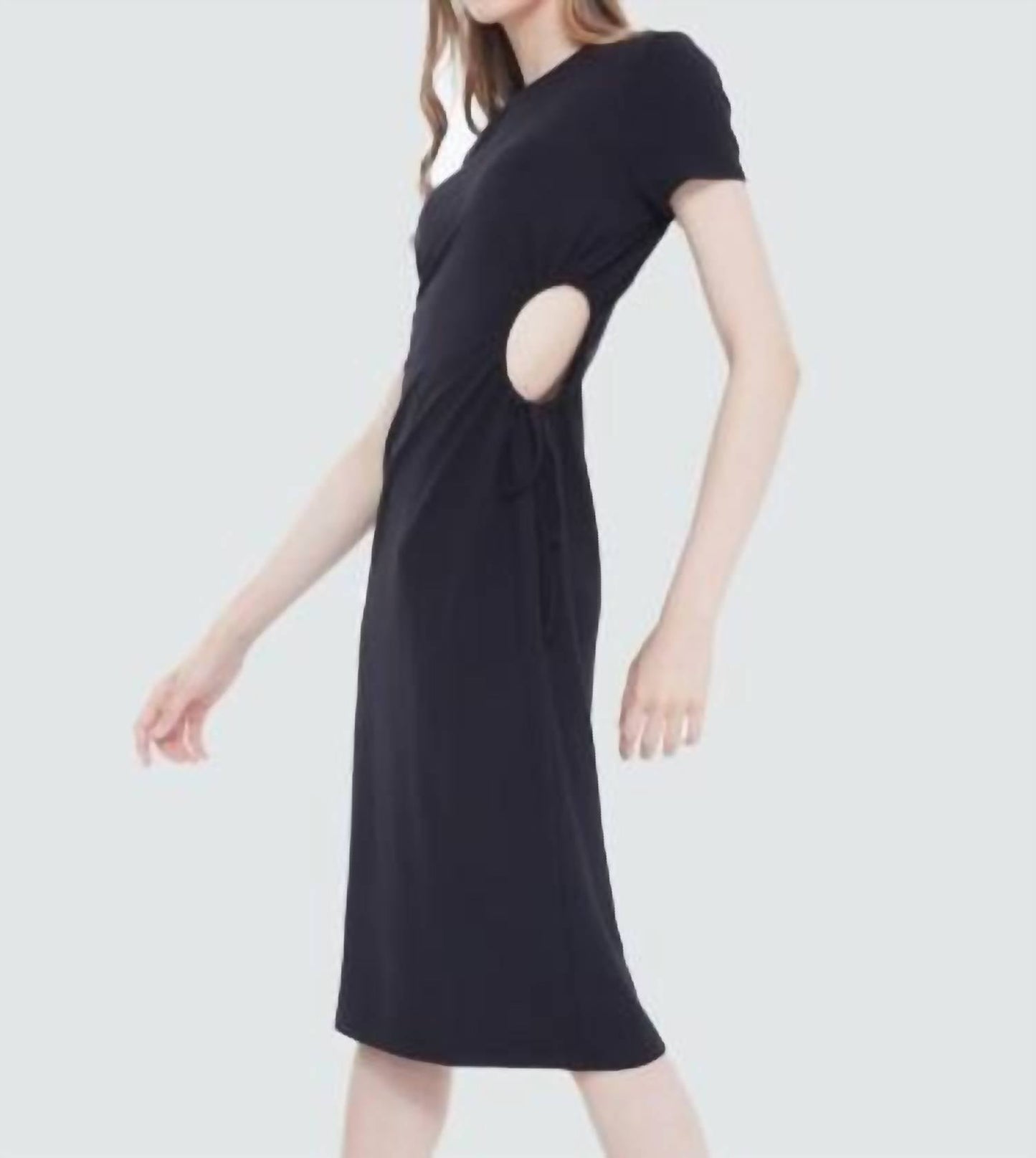 Black Tape - Drawstring Cutout Midi Dress