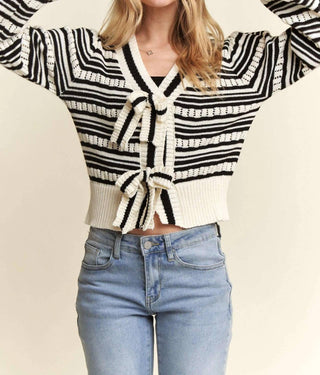 Trendsi - Adora Bow Tie Stripe Sweater Top
