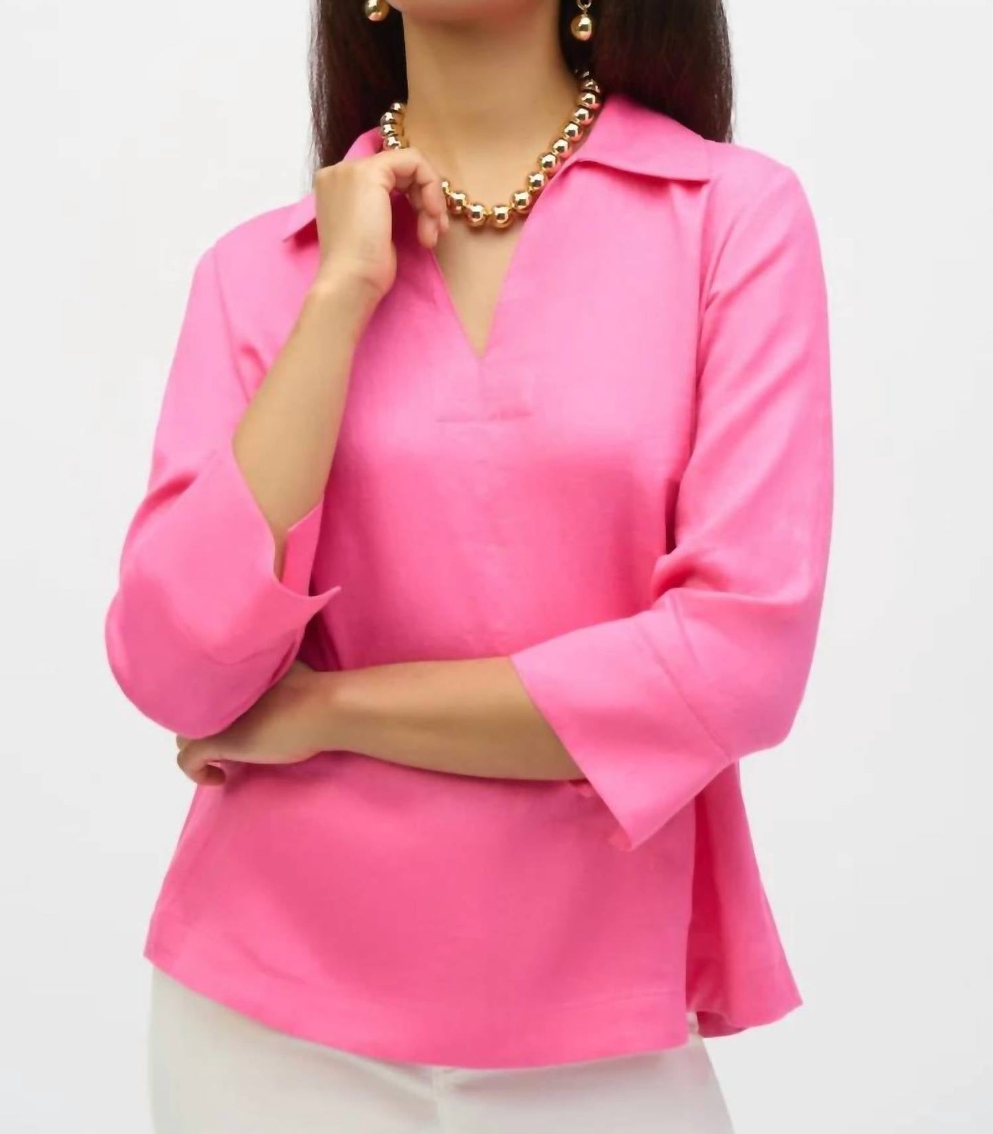 Joseph Ribkoff - Linen Boxy Top With Shirt Collar