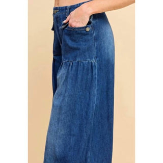Veveret - Drawstring Hem Wide Leg Denim Pants
