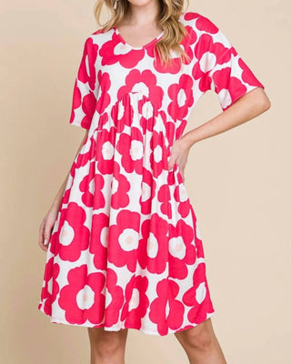 Trendsi - Bombom Flower Print Ruched Dress