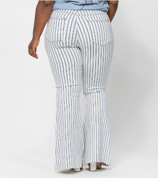 Judy Blue - High Waist White Pin Stripe Super Flare Jeans