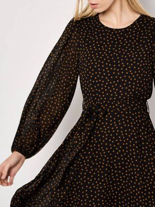 Apricot - PLEATED SLEEVE POLKADOT DRESS