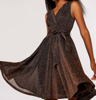 Apricot - Women's Lurex Fit & Flare Dress