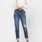 Judy Blue - Destroyed Cuffed Mid Rise Slim Fit Denim Jeans