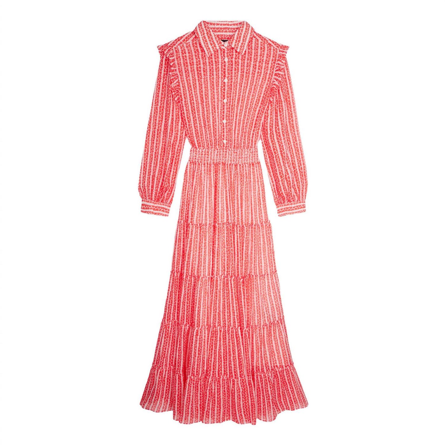 The Kooples - Floral Stripe Tiered Maxi Collared Shirt Dress