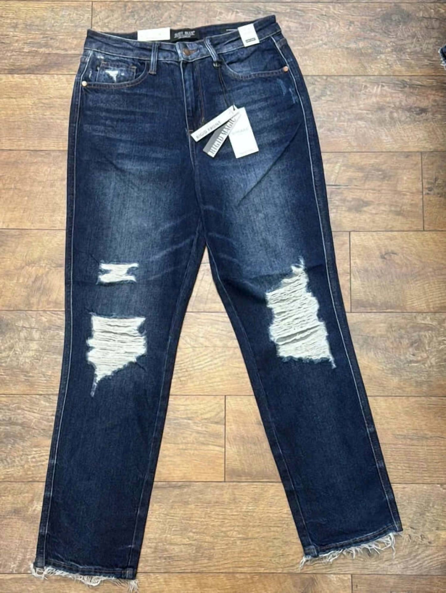 Judy Blue - Women's Magic Rigid Destroyed Knee Straight Jeans